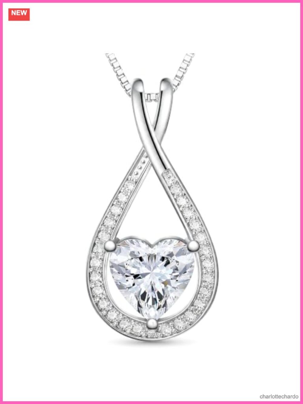 Infinity Heart Moissanite Pendant Necklace, Sterling Silver, 4ct